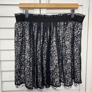 Theory 100% Silk Abstract Pleated Mesh Overlay Pull On Mini Skirt Size Large